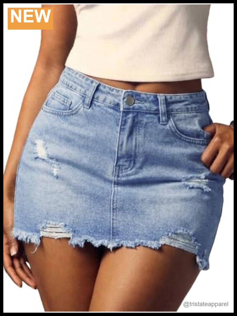 Ripped Denim Mini Skirt - Y2K Frayed Raw Hem Bodycon Jean Skirt